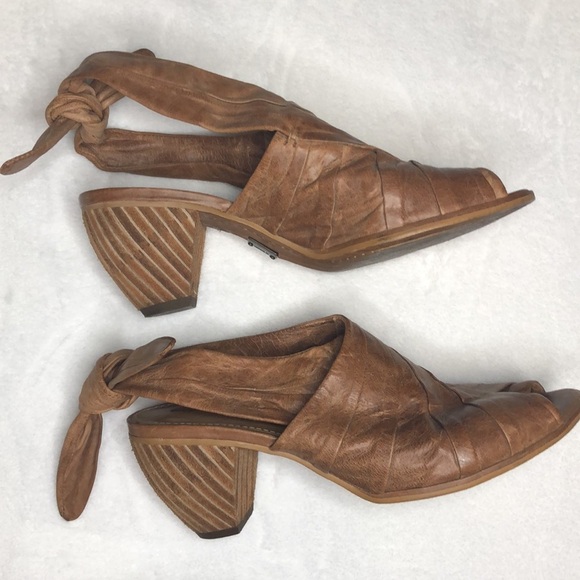 SCHULER & SONS Philadelphia Peep Toe Tie Back Tan Leather Heels 6 - Picture 7 of 11